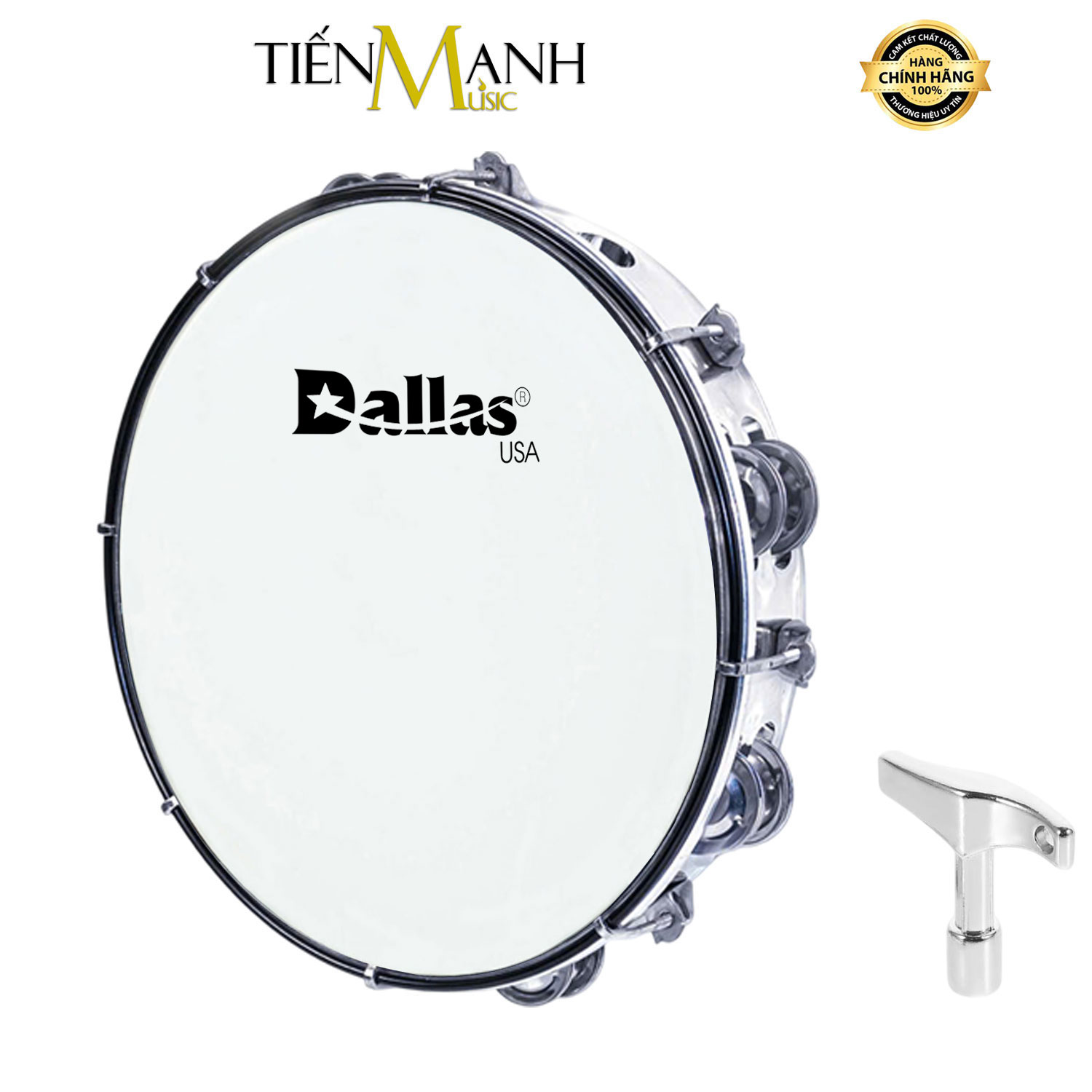 Trống lắc tay - Lục lạc gõ bo Inox Tambourine Dallas (Trắng)