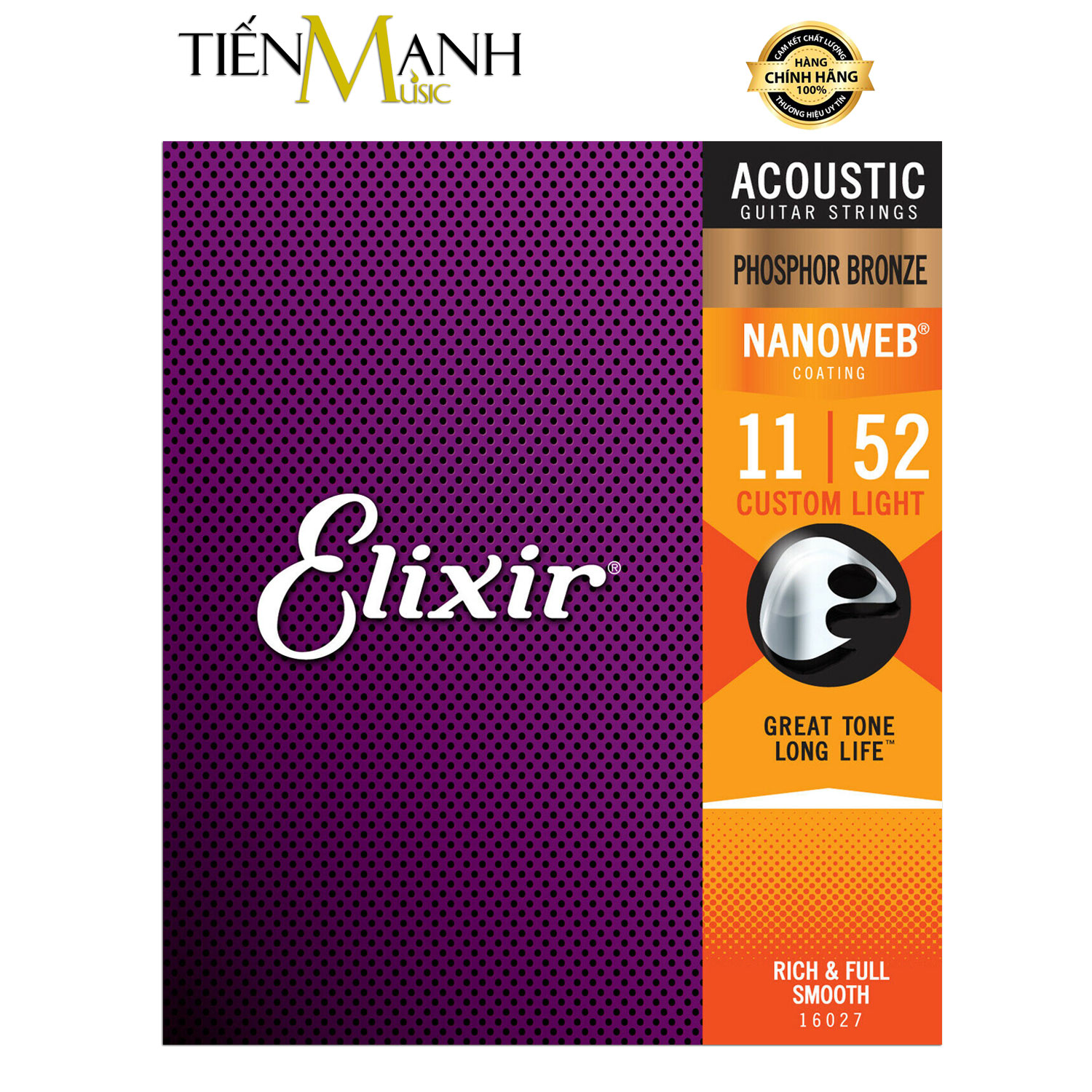 Dây Đàn Guitar Acoustic Elixir 16027 (Phosphor Bronze - Phủ lớp Nanoweb)