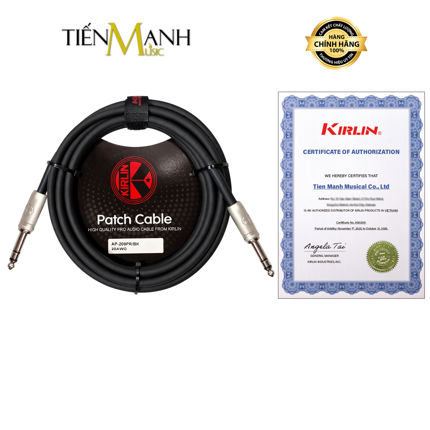 Dây Cáp Loa Balanced 2 Đầu 6ly Stereo TRS Kirlin AP209PR Dài 3m