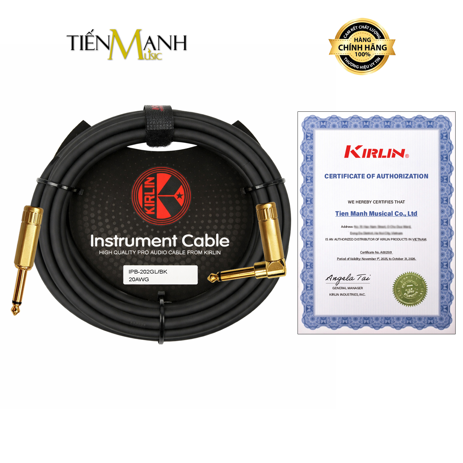 Dây Cáp Line Tín Hiệu Guitar Mono 6ly Thẳng Sang 6ly Vuông Kirlin IPB202GL Dài 10m