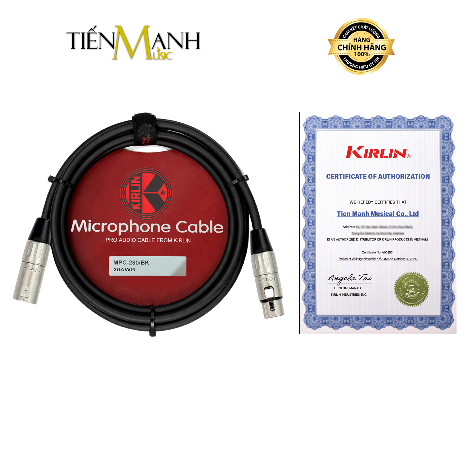 Dây Cáp 2 Đầu Canon Đực Sang Cái Kirlin MPC280 Dài 1m