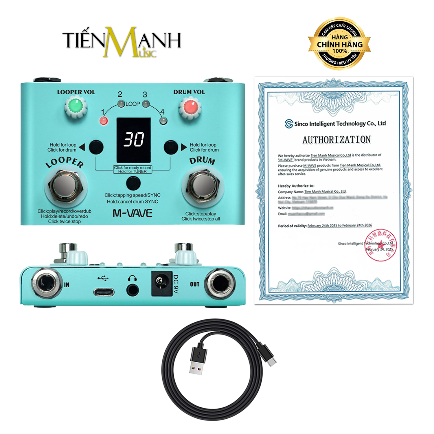 Pedal M-Vave Lost Temple PD7 Effect Drum & Looper Effector Mini 2 in 1