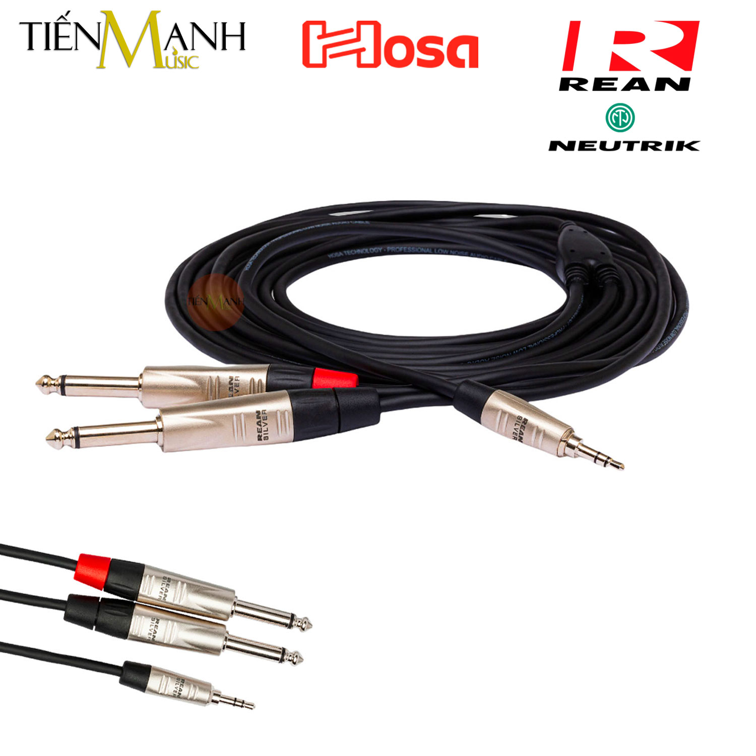 Dây Cáp Chia Tín Hiệu Chữ Y Hosa Pro REAN Dài 3m Đầu 3ly Stereo TRS Sang 2 Đầu 6ly TS Mono HMP-010Y