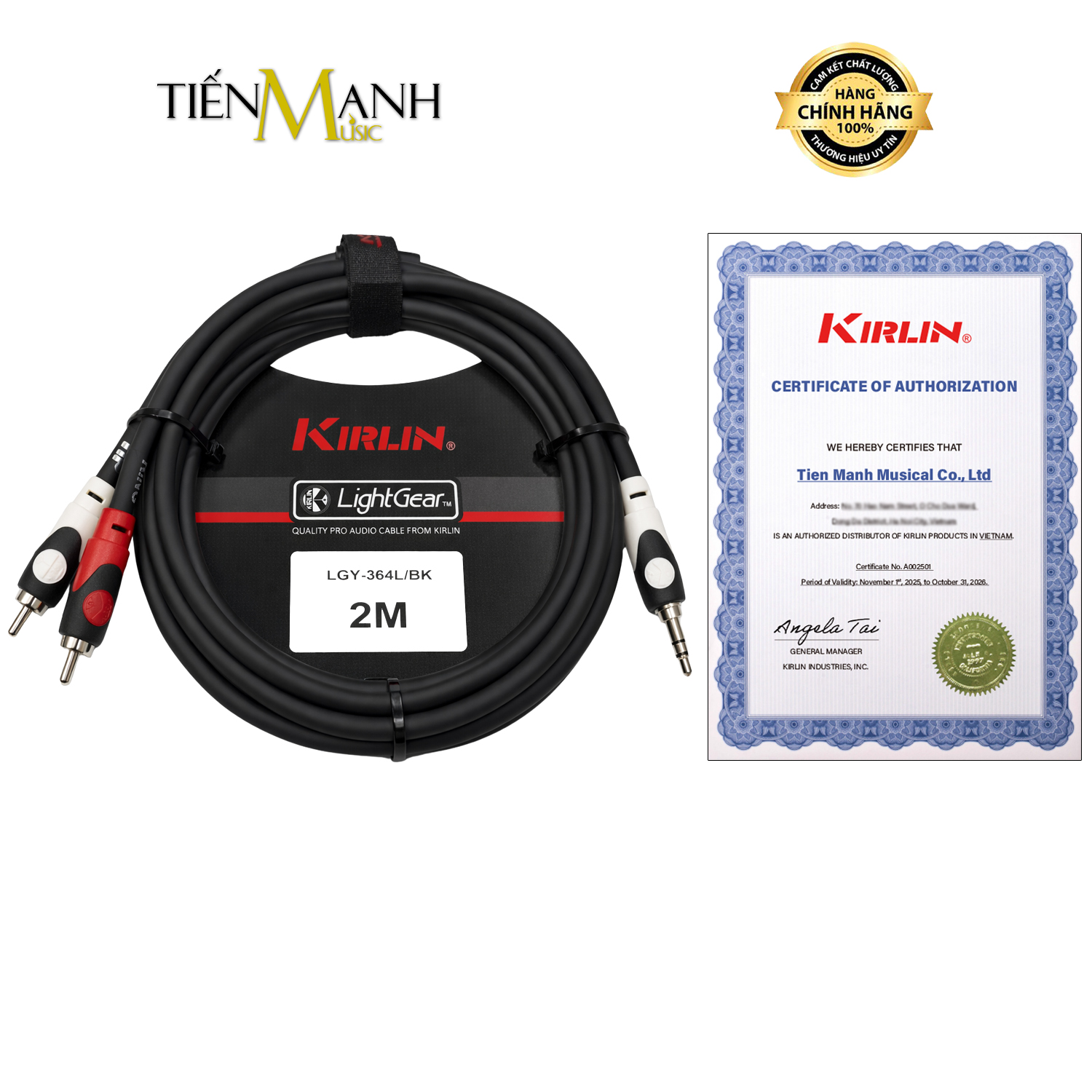 Dây Cáp Chữ Y 3ly Stereo TRS Sang 2 Đầu Hoa Sen RCA Kirlin LGY-364L Dài 2m