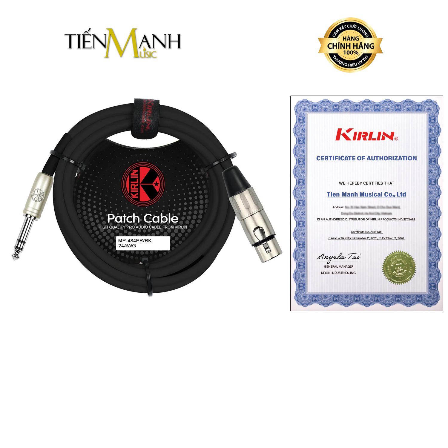 Dây Cáp Tín Hiệu Balanced Canon Cái Sang 6ly TRS Kirlin MP484PR Dài 3m