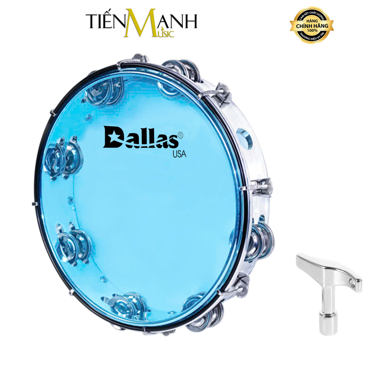 Trống lắc tay - Lục lạc gõ bo Inox Tambourine Dallas (Xanh)