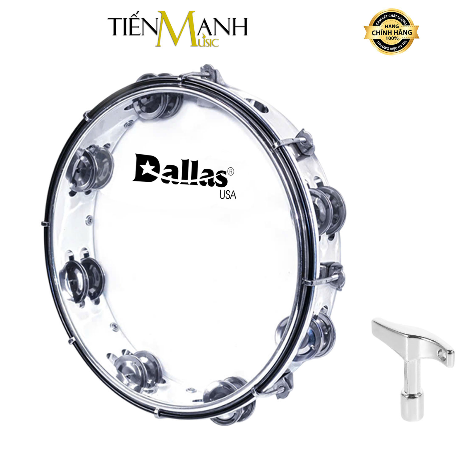 Trống lắc tay - Lục lạc gõ bo Inox Tambourine Dallas (Trong)