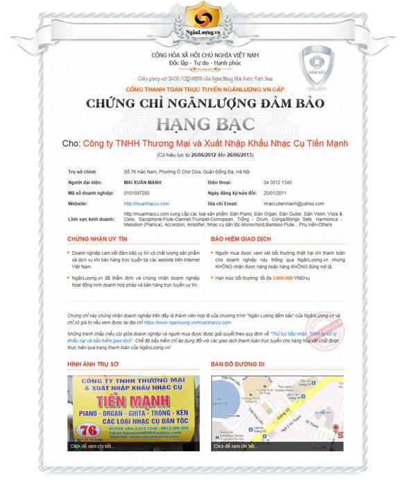 Chứng Chỉ Ngân Lượng Đảm Bảo