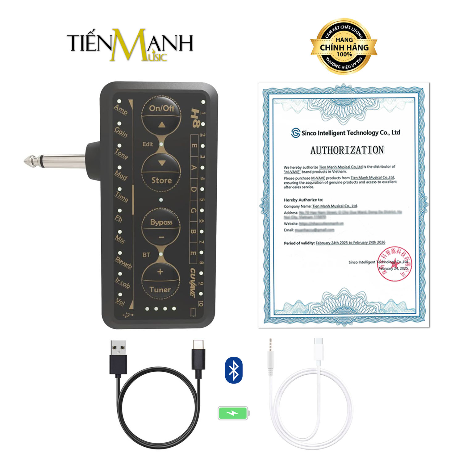 Phơ Guitar Mini & Bộ Khuếch Đại M-Vave Amplug H8 - Có Lỗ Cắm Tai Nghe, Đa hiệu ứng, Pin sạc