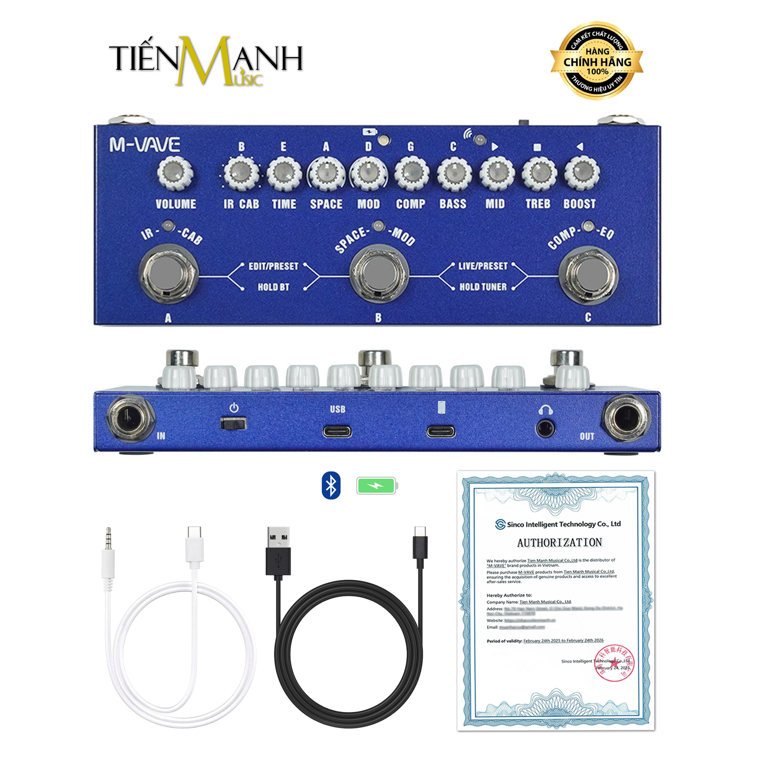 Phơ Guitar Bass Đa Hiệu Ứng M-Vave CCube Baby Bass - Pin Sạc, Bluetooth