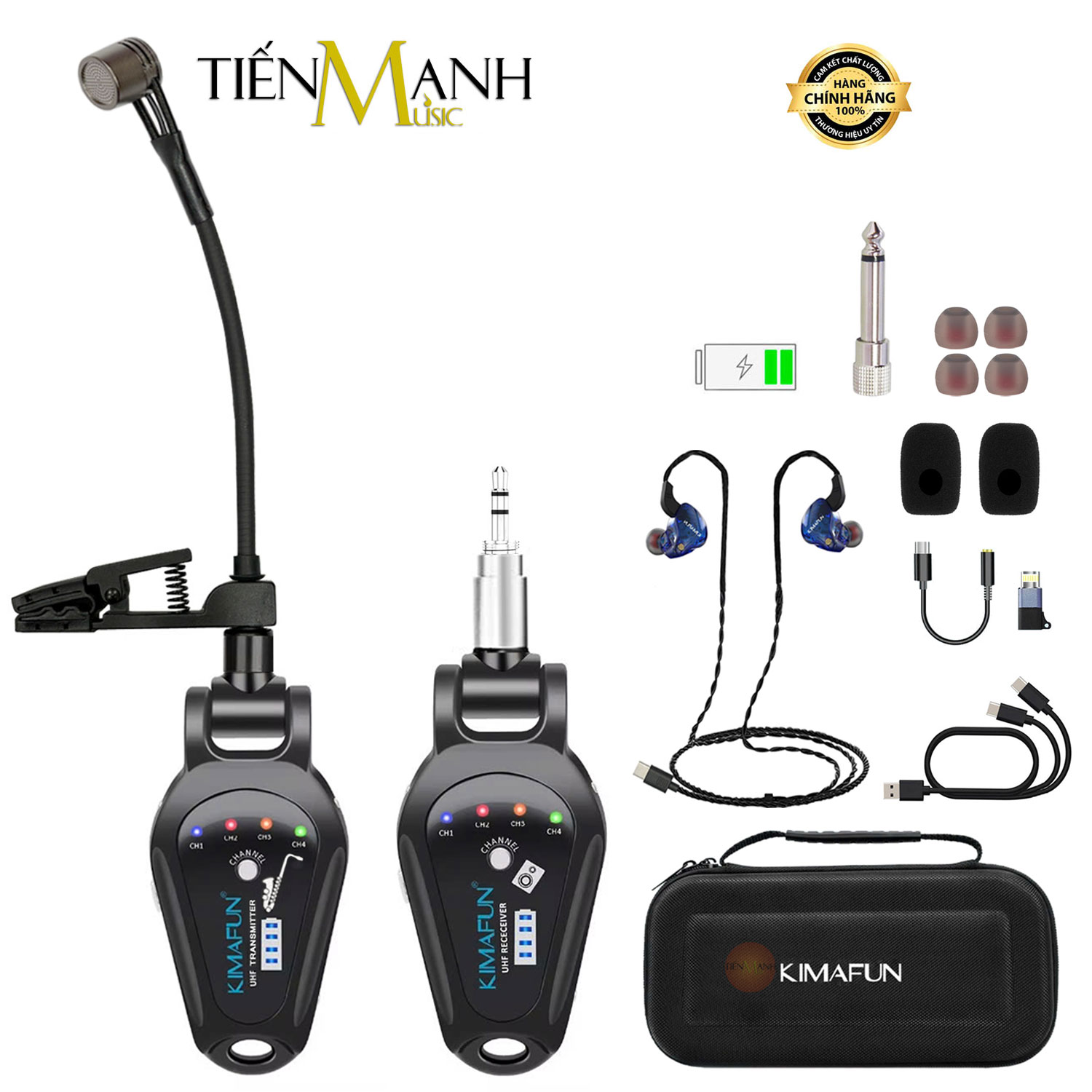 Mic Không Dây Wireless Cho Kèn Saxophone Kimafun KM-U307-1 (Kèm tai nghe in-ear kiểm âm)