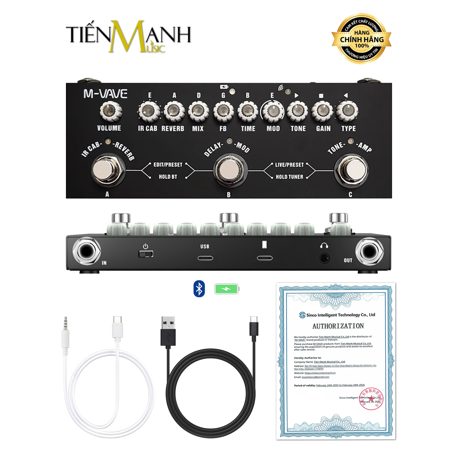 Phơ Guitar Đa Hiệu Ứng MVave Cube Baby - Pin Sạc, Bluetooth