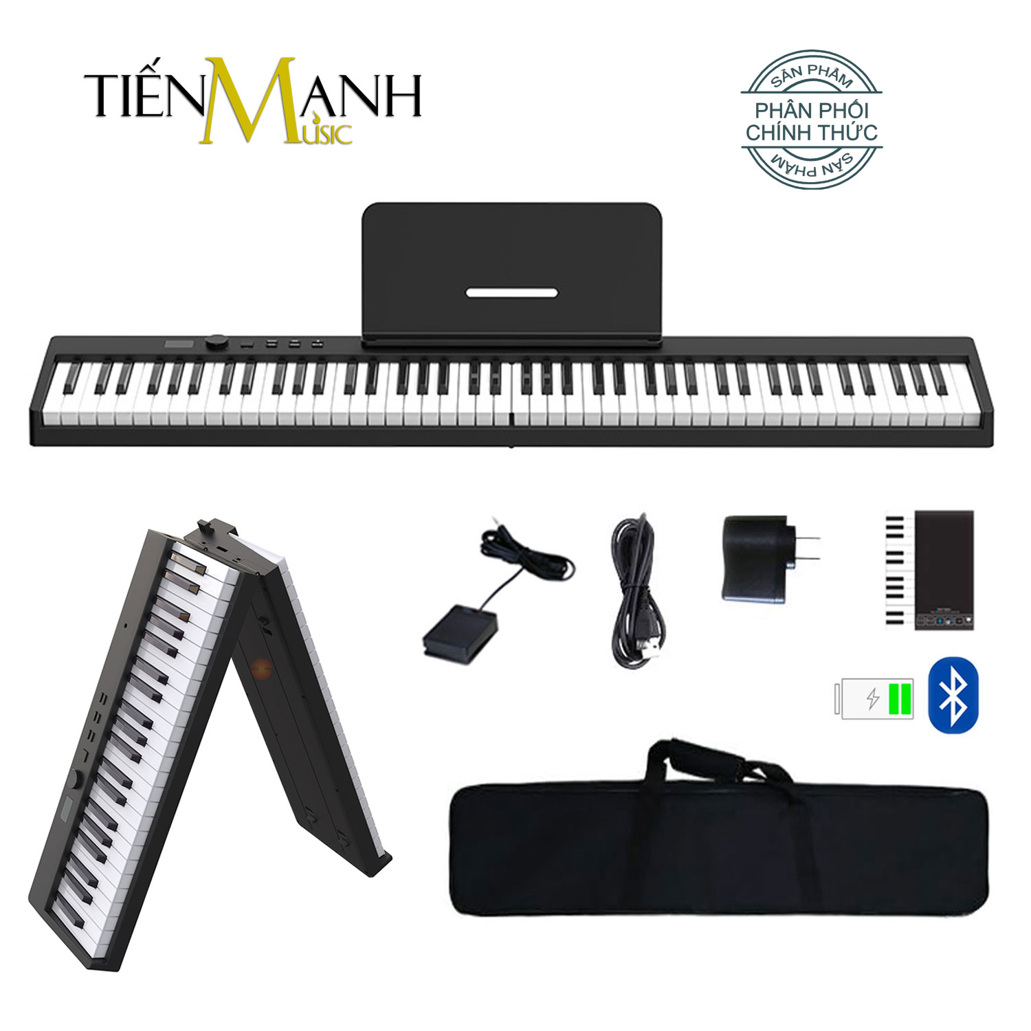 [Gấp Gọn] Đàn Piano Điện Konix PJ88C - 88 Phím Cảm Ứng Lực Midi Keyboard Controllers (Pin sạc, Bluetooth, Pedal sustain PJ88)