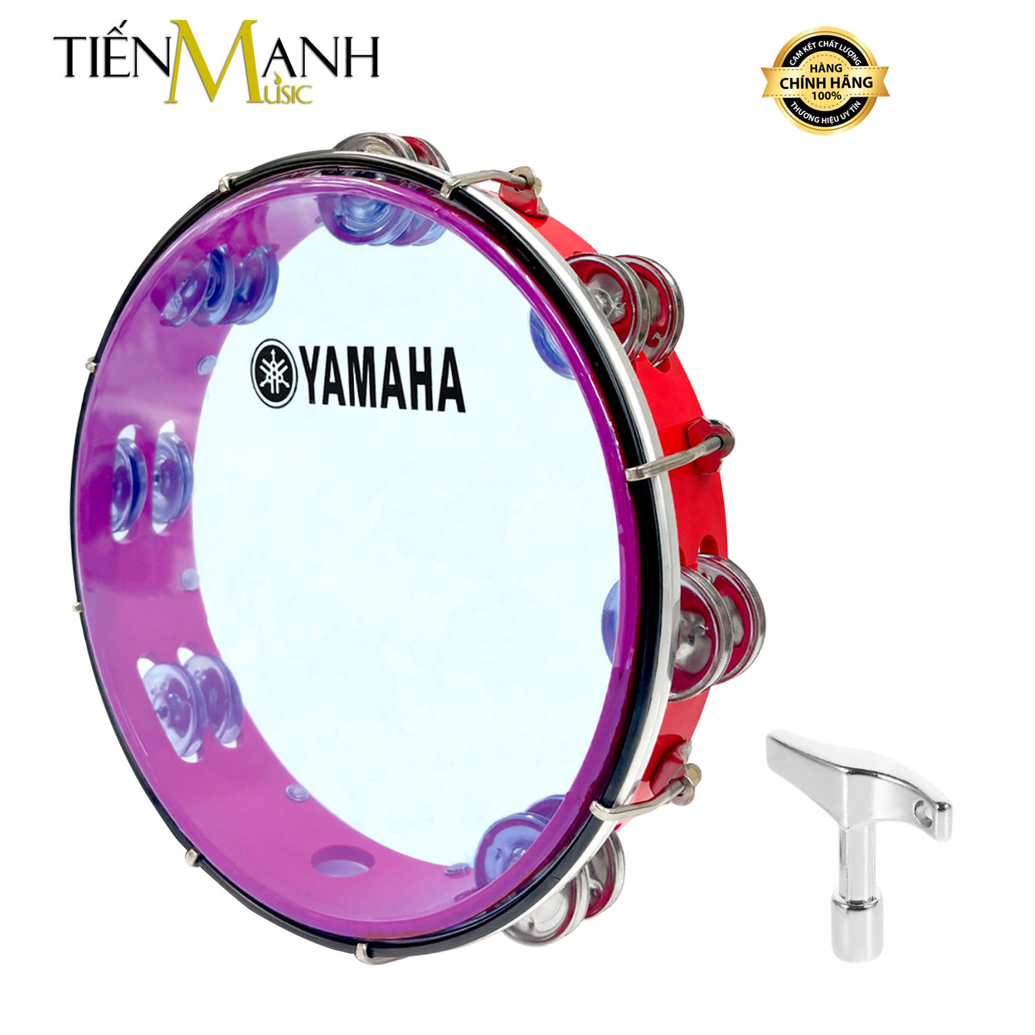 Trống Gõ Bo Lắc Tay Yamaha Khung Nhựa Đỏ Mặt Xanh Tambourine