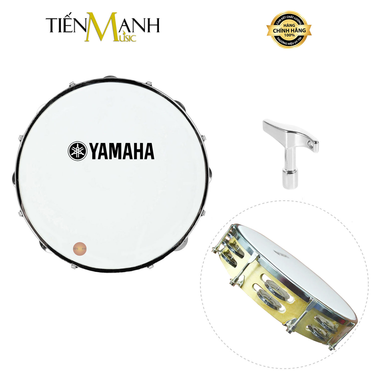 Trống Gõ Bo Lắc Tay Khung Gỗ Mặt Trắng Đục Tambourine Yamaha