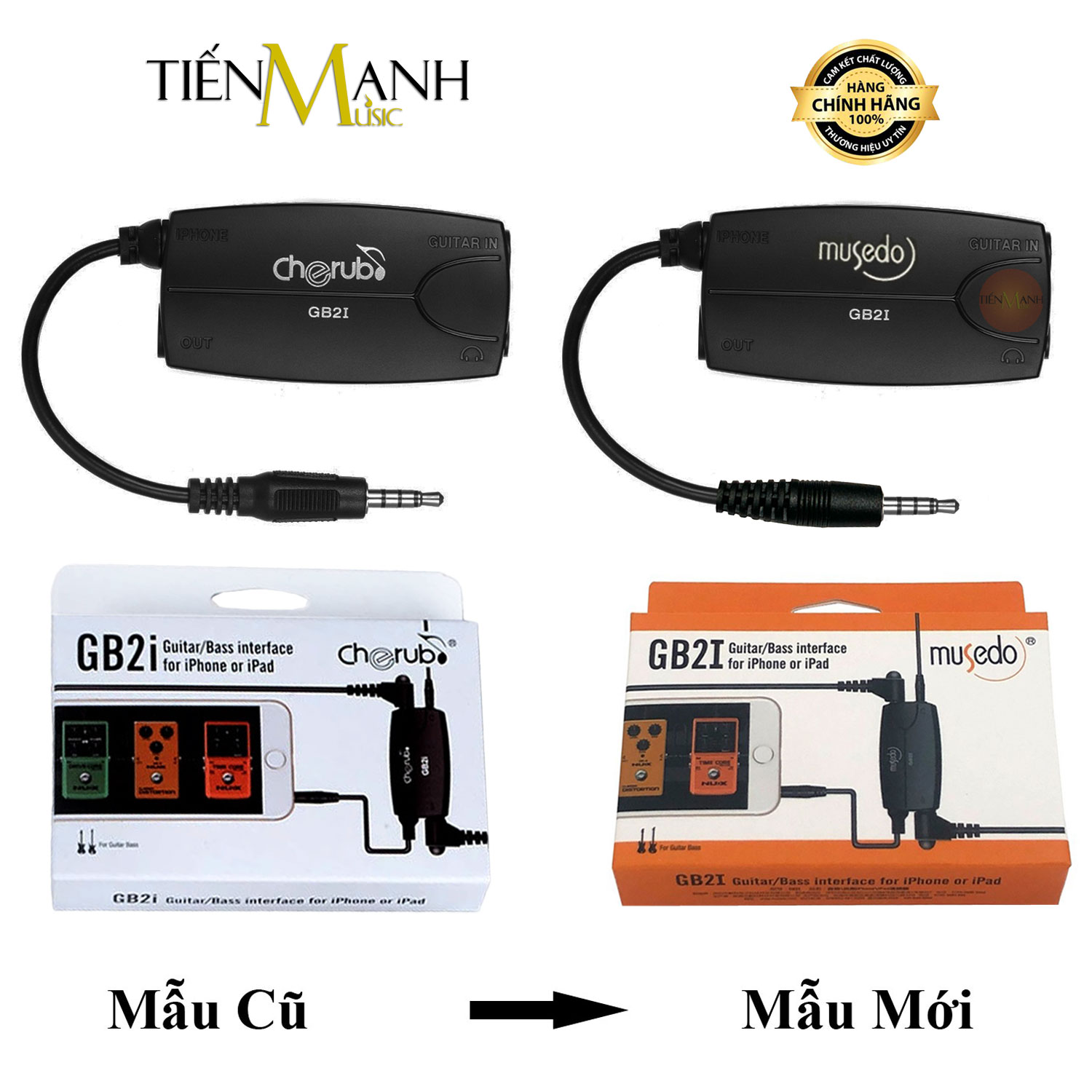 Thiết Bị Thu Âm, LiveStream Cho Nhạc Cụ, Guitar Kết Nối Điện Thoại, Smartphone Musedo GB2i - Soundcard Interface (Cherub Cũ)