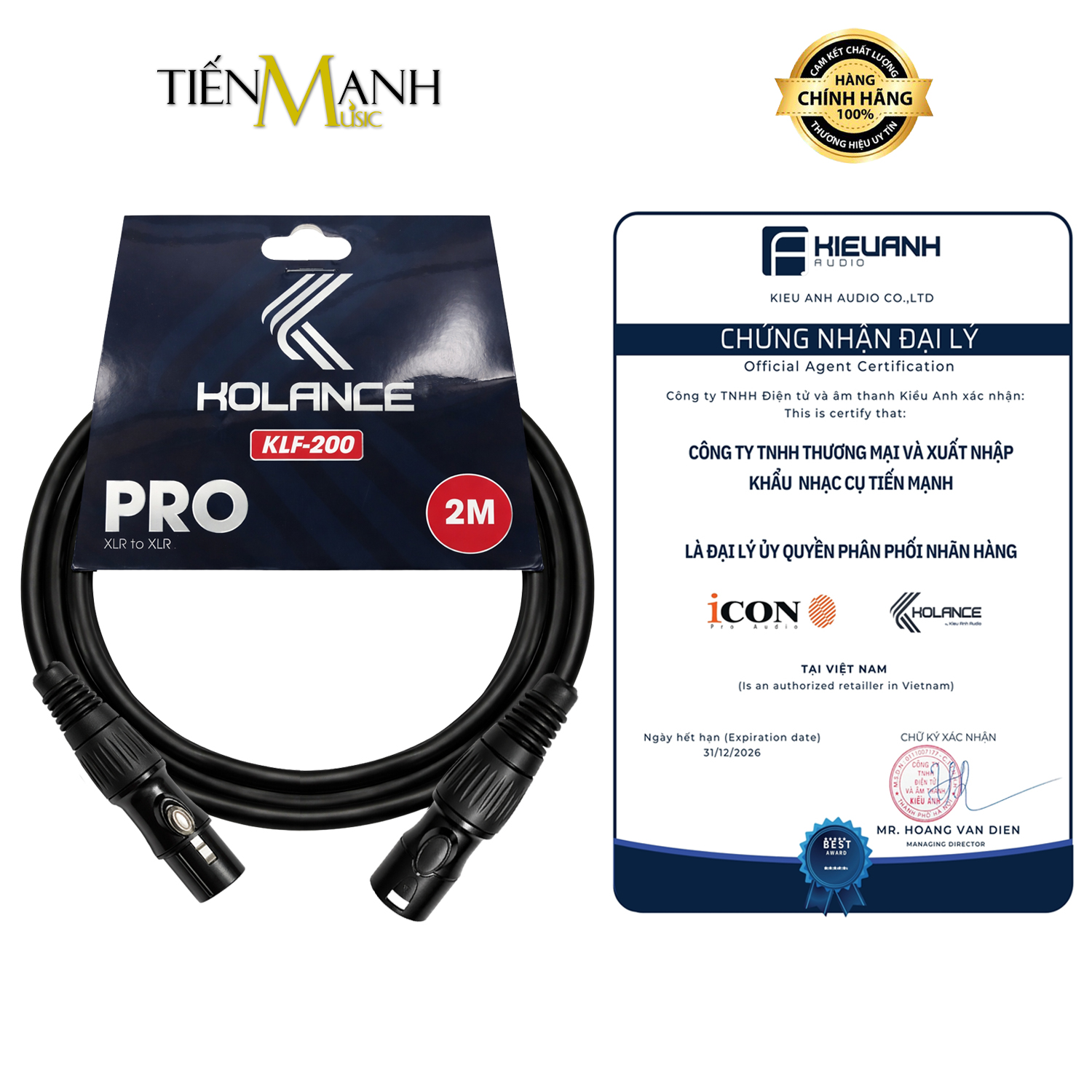 Dây Cáp Mic Kolance 2 Đầu Canon XLR KLF-200 Dài 2m