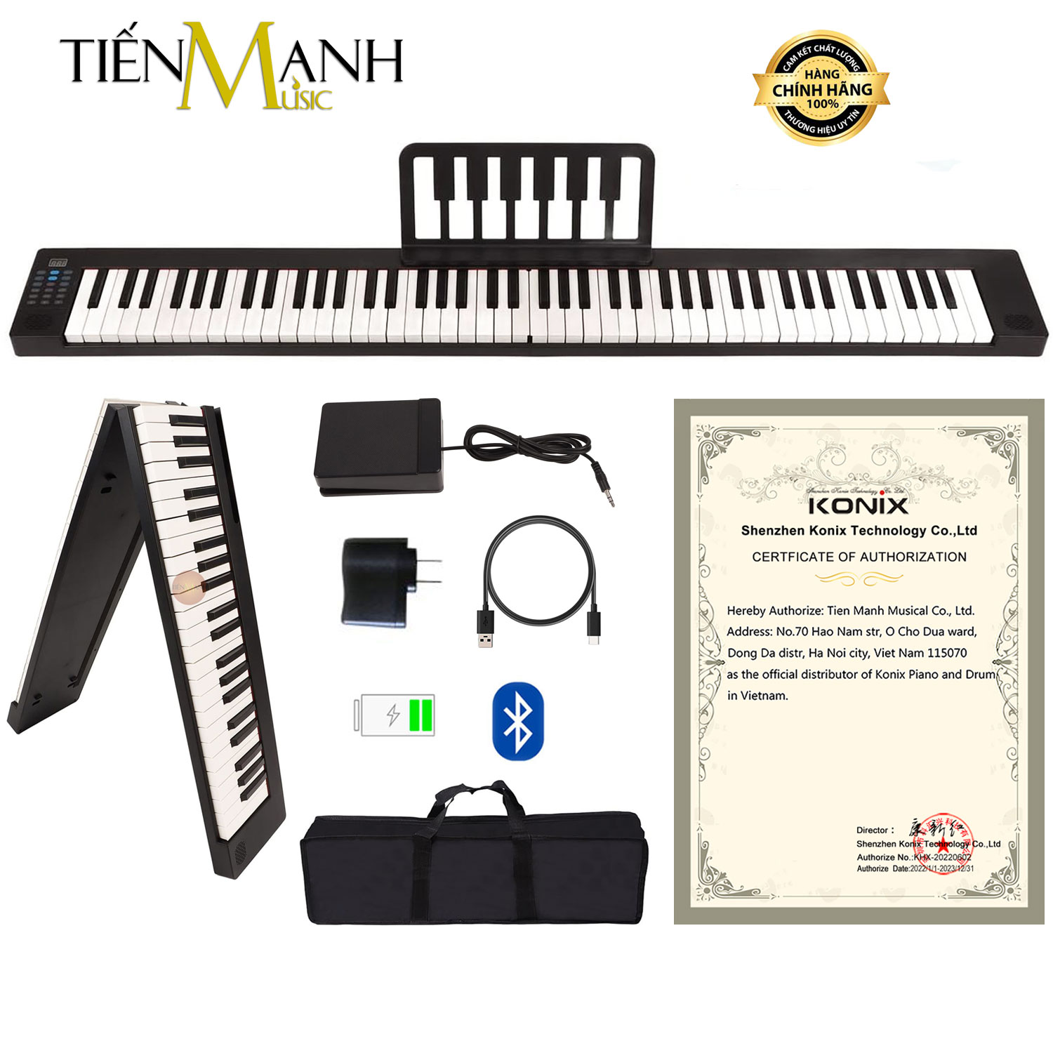 [Gấp Gọn] Đàn Piano Điện Konix PJ88S - 88 Phím Cảm Ứng Lực