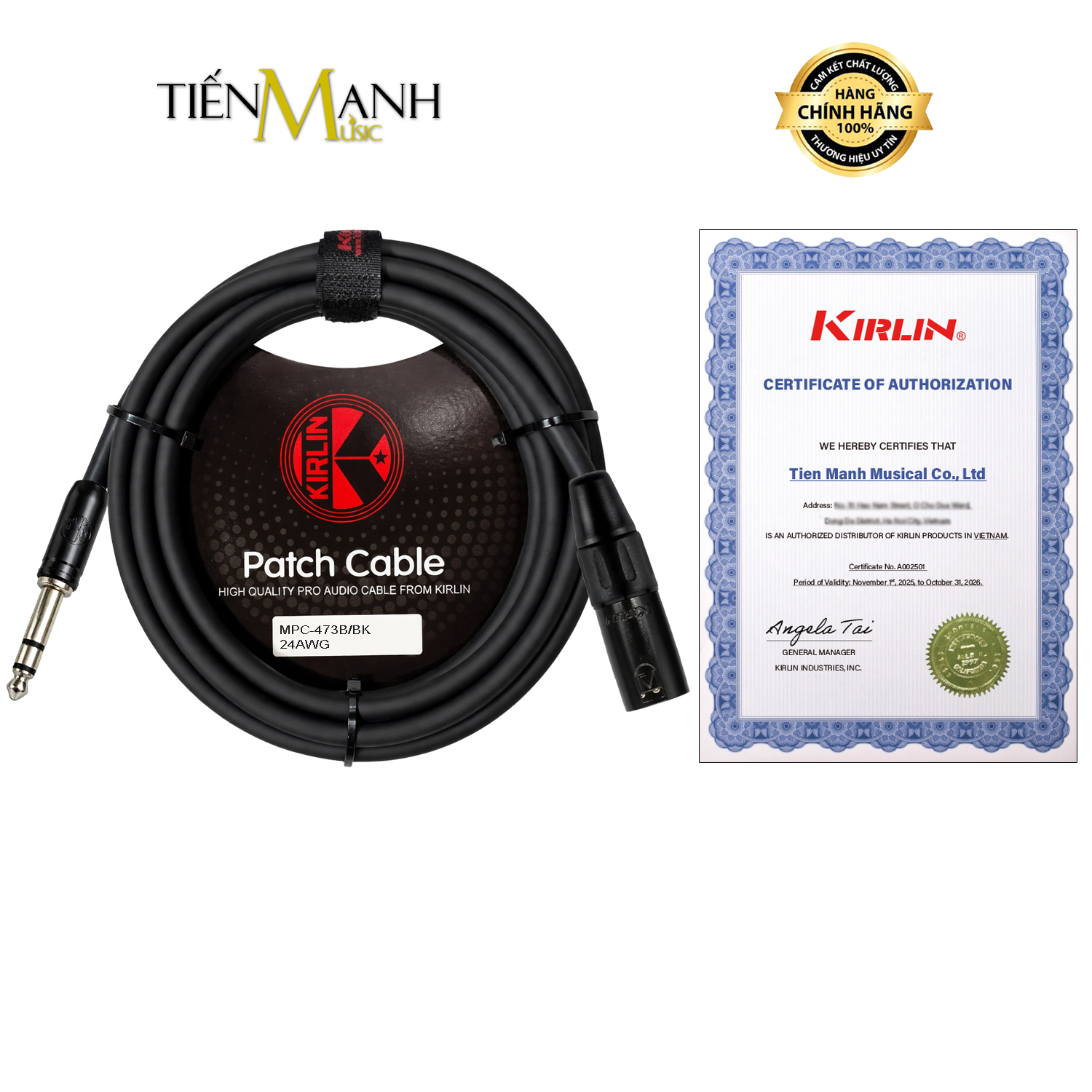 Dây Cáp Loa Balanced Canon Đực Sang 6ly TRS Kirlin MPC-473B Dài 5m