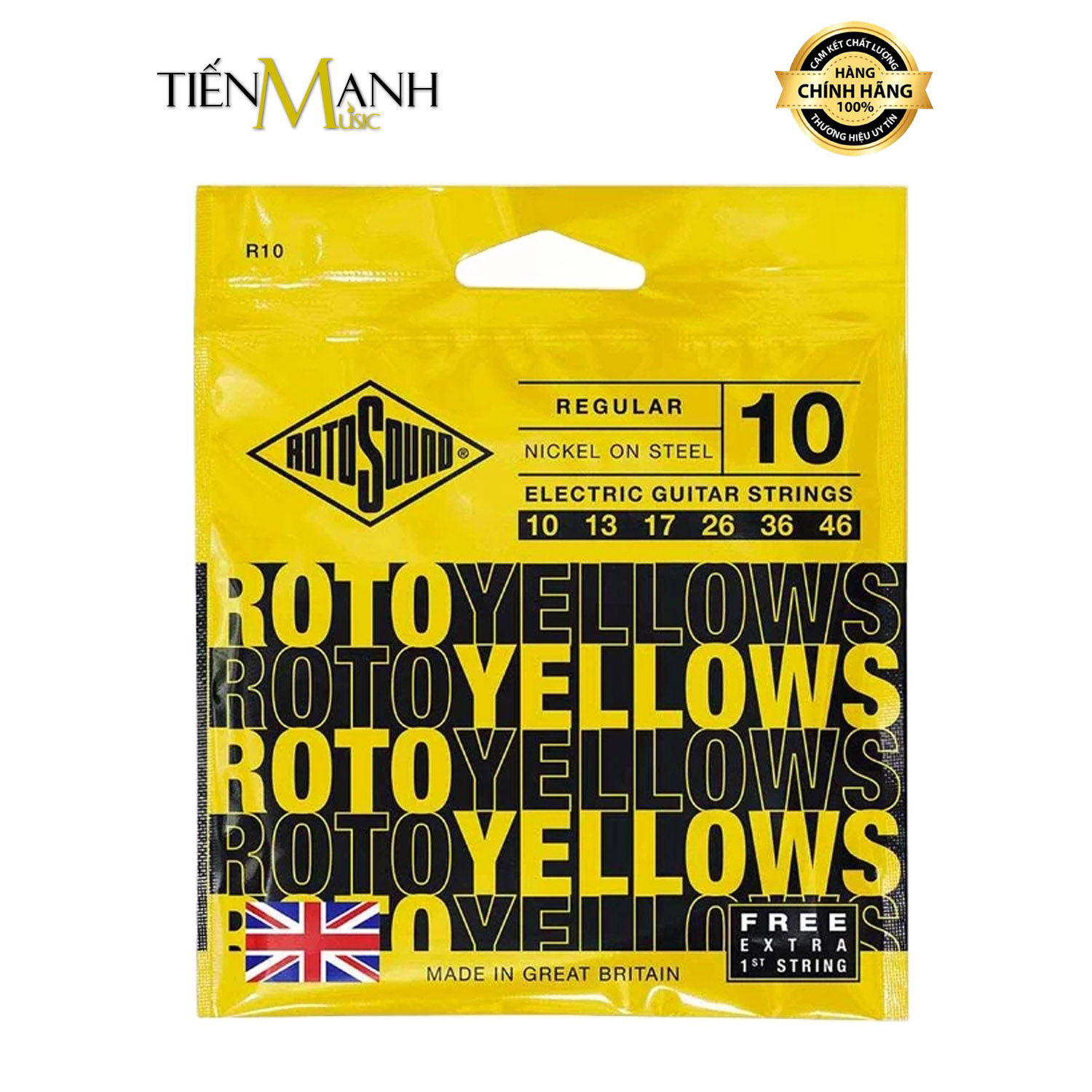 Dây đàn guitar điện Rotosound R10 Roto Yellows Nickel On Steel Electric Guitar Strings - .010-.046 Regular