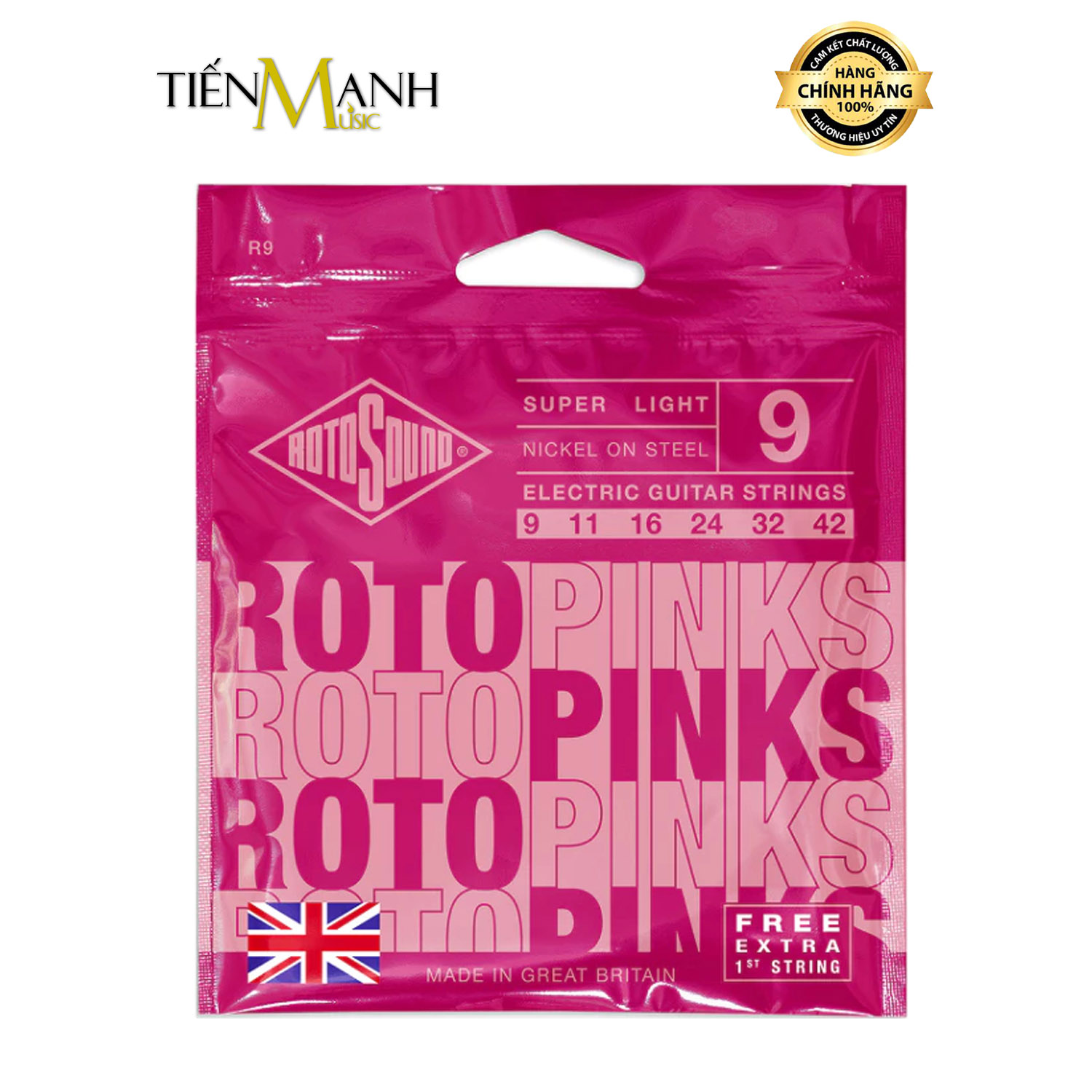 Dây đàn guitar điện Rotosound R9 Roto Pinks Nickel On Steel Electric Guitar Strings - .009-.042 Super Light