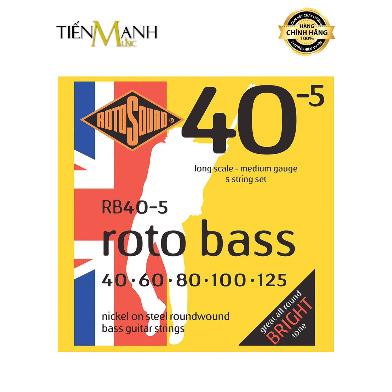 Dây đàn guitar bass Rotosound RB40-5 Roto Nickel Electric Bass 5 Strings Long Scale 40-125 Medium