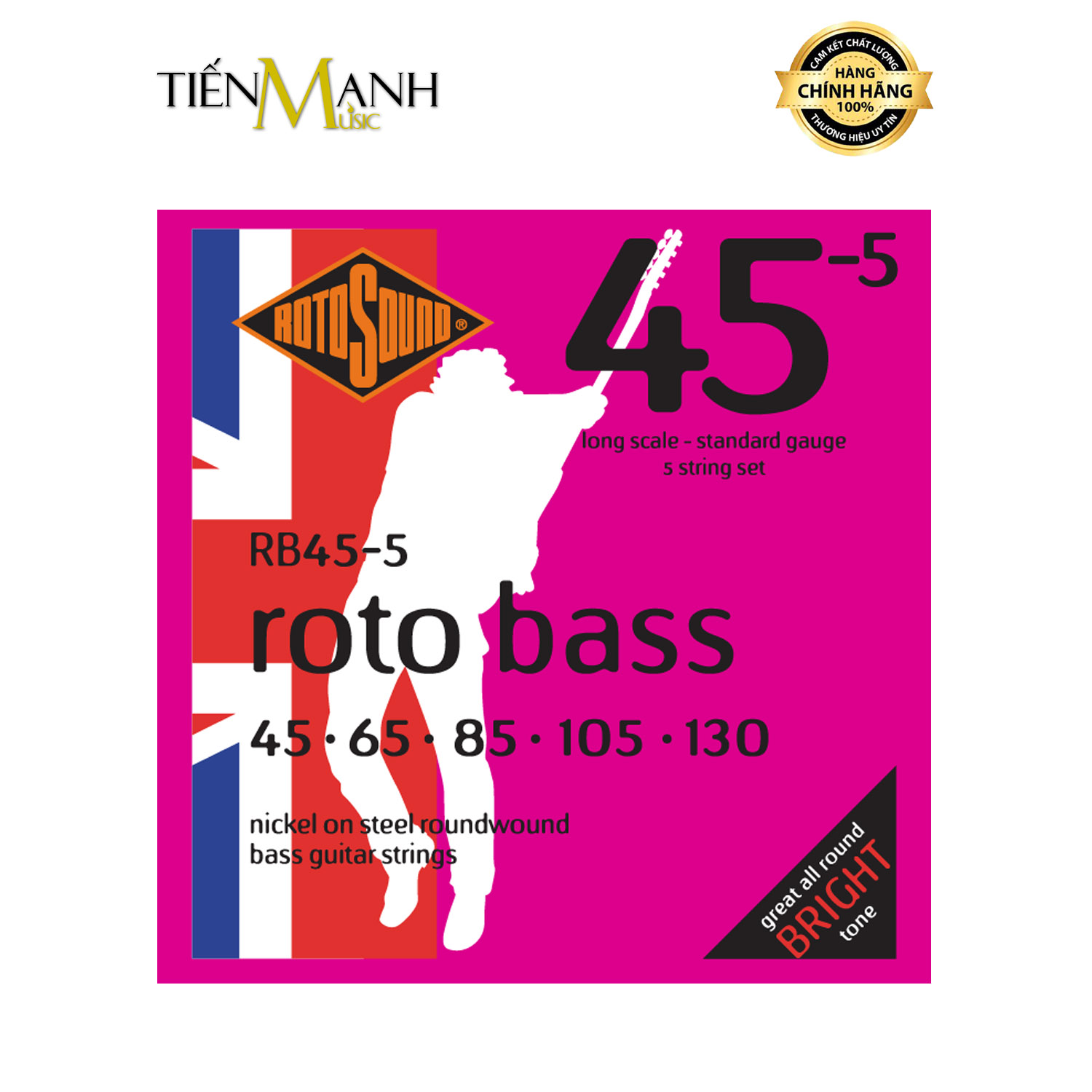 Dây đàn guitar bass Rotosound RB45-5 Roto Nickel Electric Bass 5 Strings Long Scale 45-130 Standard