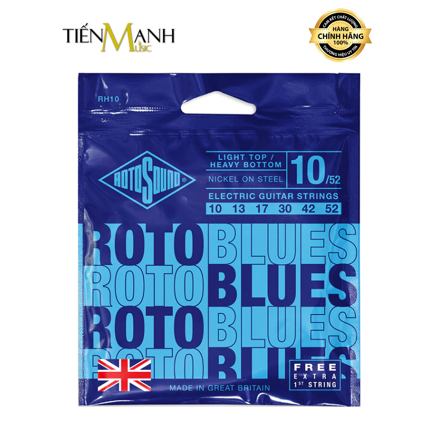 Dây đàn guitar điện Rotosound RH10 Roto Blues Nickel On Steel Electric Guitar Strings - .010-.052 Light Top Heavy Bottom