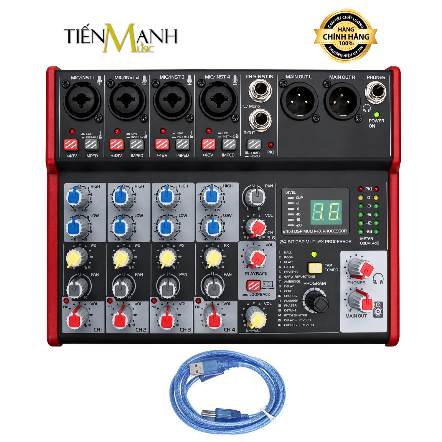 Bàn Trộn Mixer 6 Cổng Cao Cấp Soundcard USB Đa Hiệu Ứng Sân Khấu, Hát Livestream, Karaoke RK68