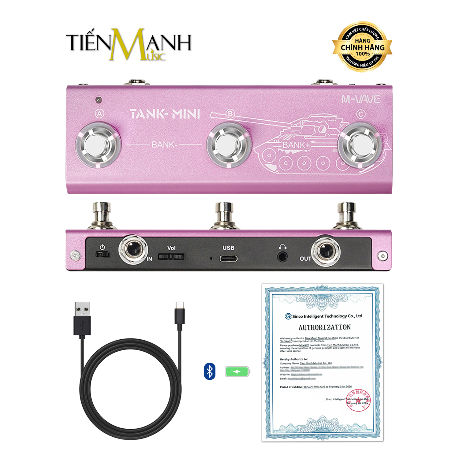Phơ Guitar Đa Hiệu Ứng M-Vave Tank Mini PD43 - Pin Sạc, Bluetooth