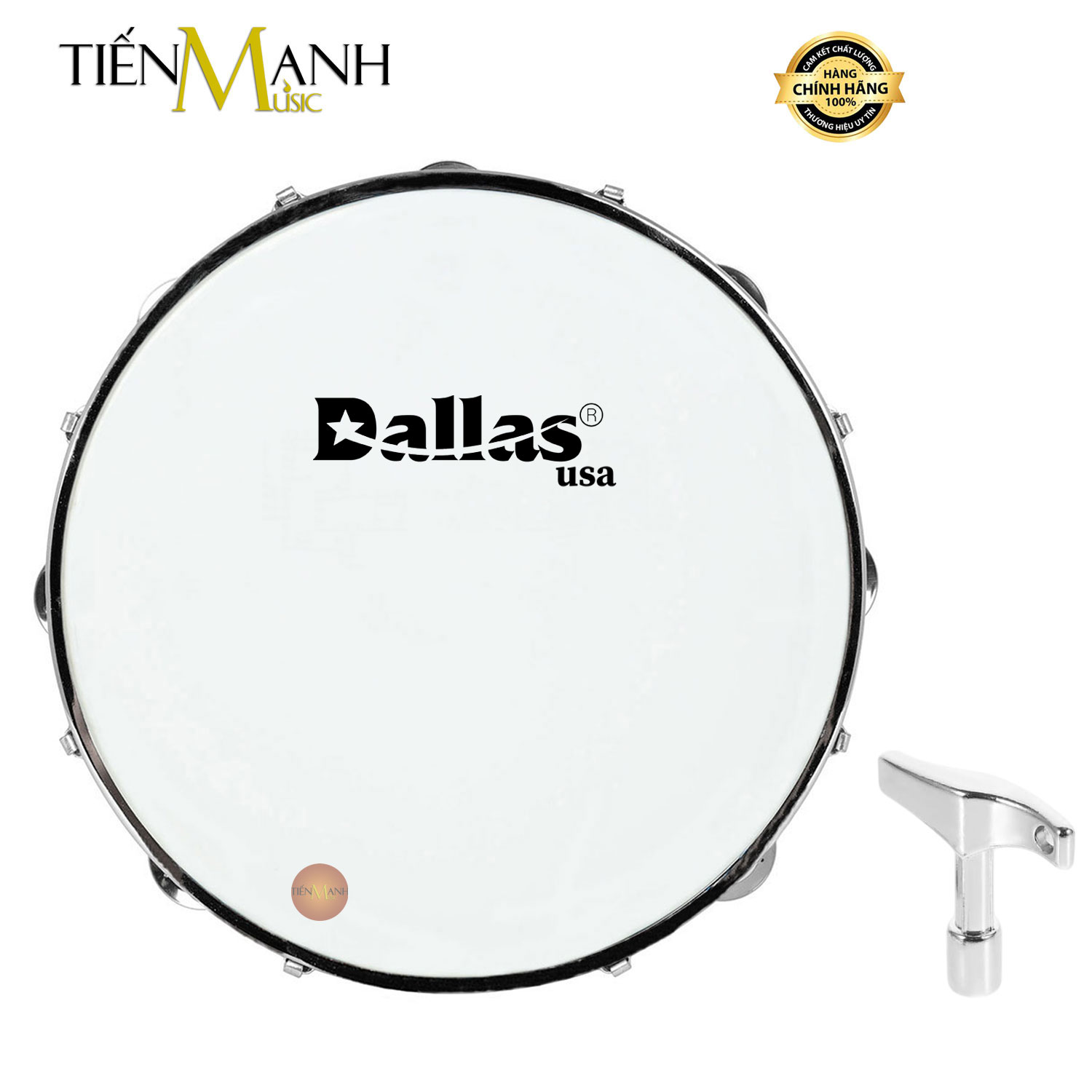 Trống lắc tay - Lục lạc gõ bo Inox Tambourine Dallas (Trắng)