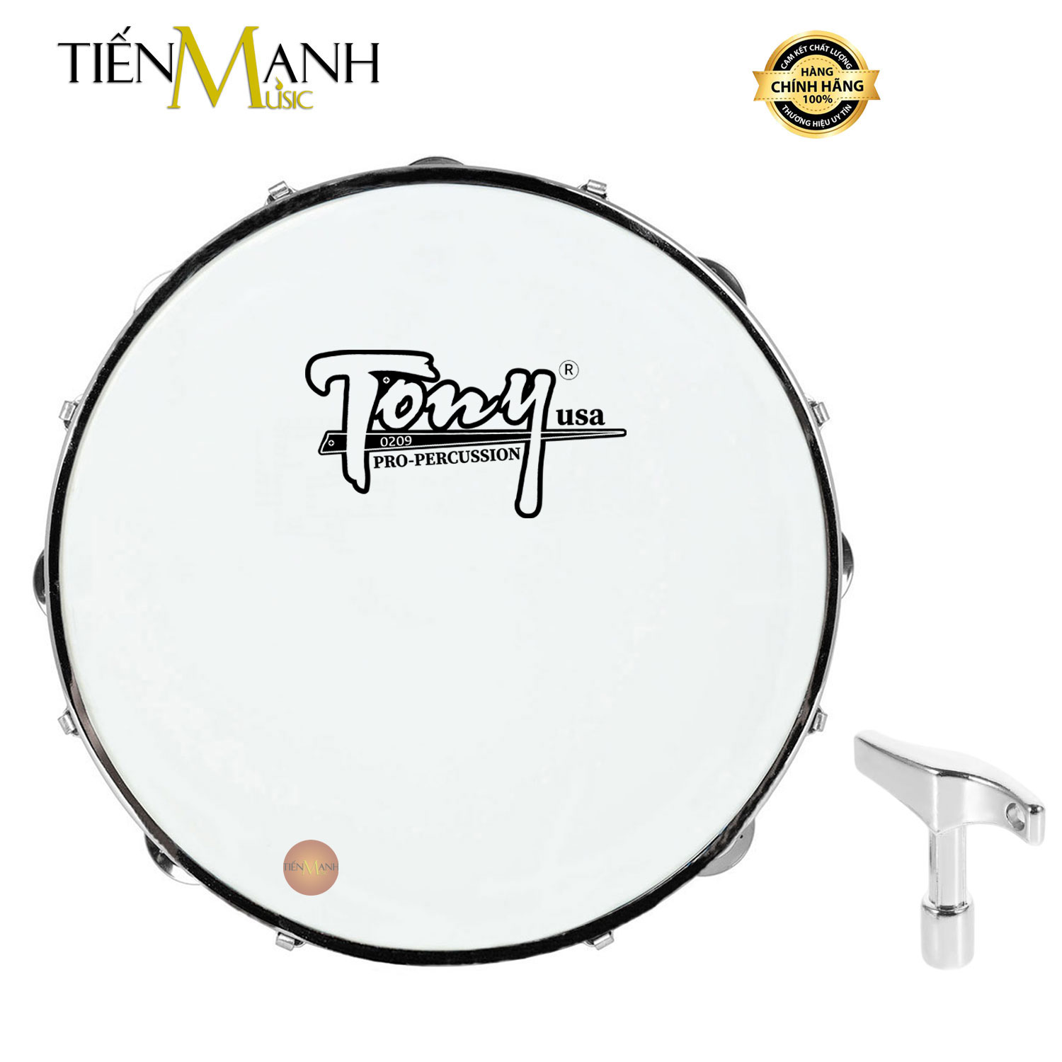 Trống lắc tay - Lục lạc gõ bo Inox Tambourine Tony (Trắng)