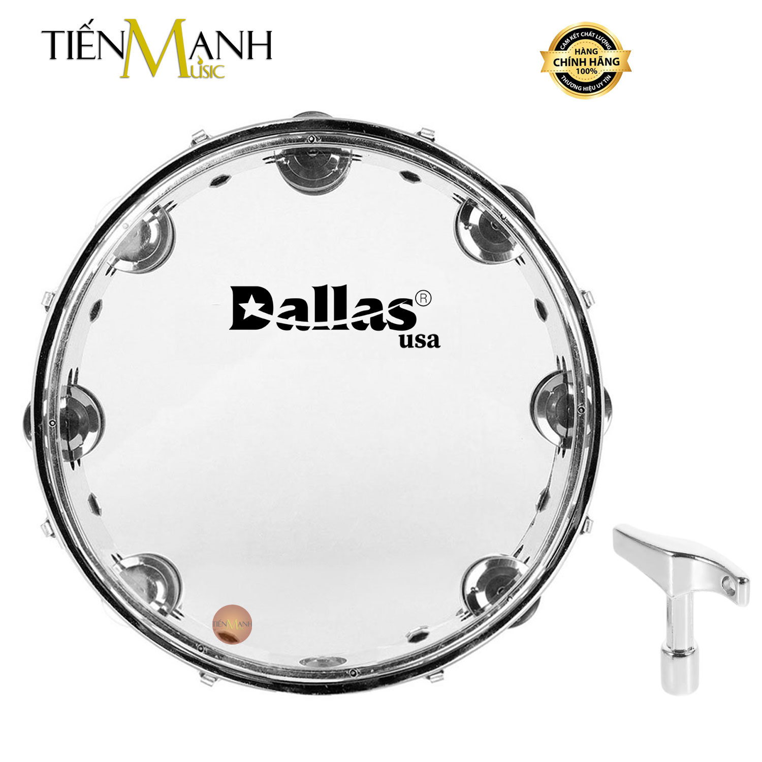 Trống lắc tay - Lục lạc gõ bo Inox Tambourine Dallas (Trong)