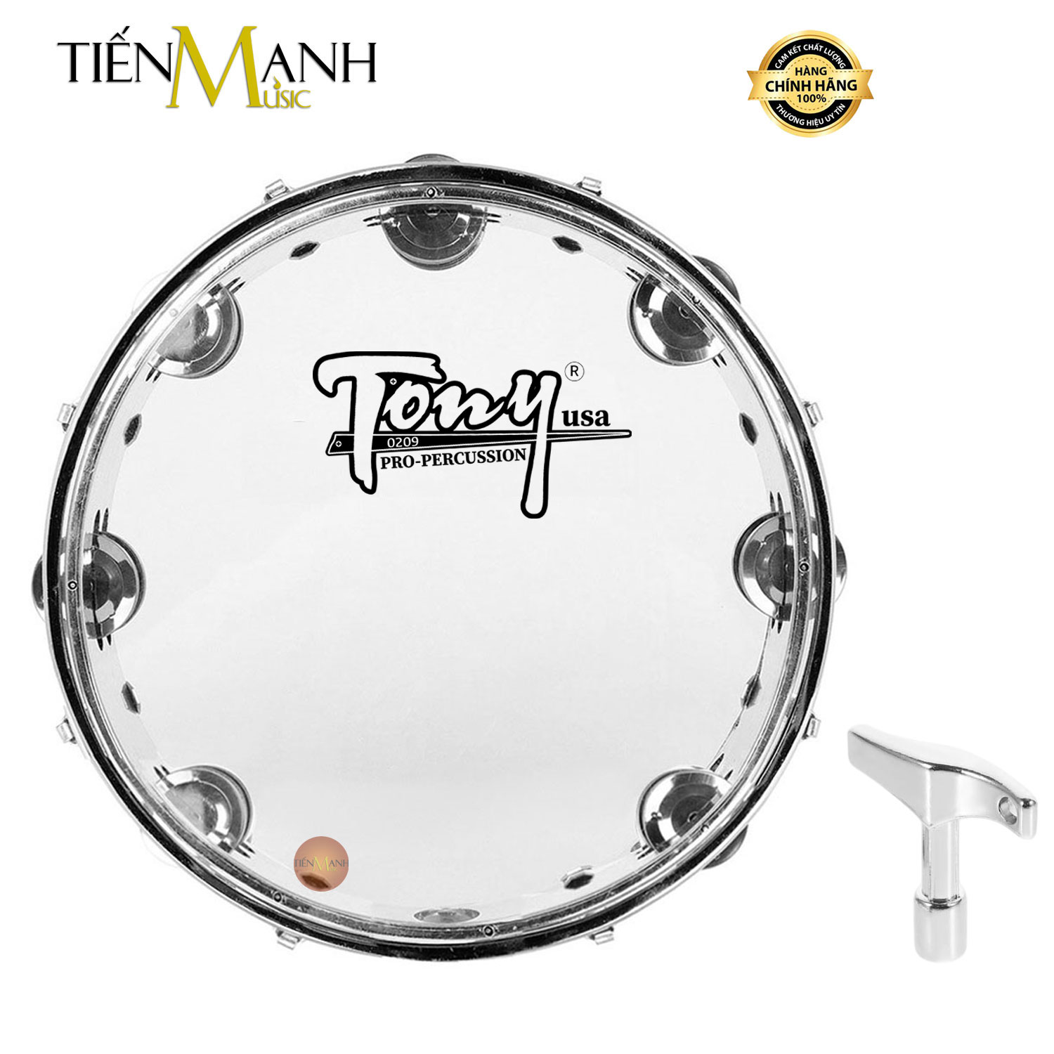 Trống lắc tay - Lục lạc gõ bo Inox Tambourine Tony (Trong)