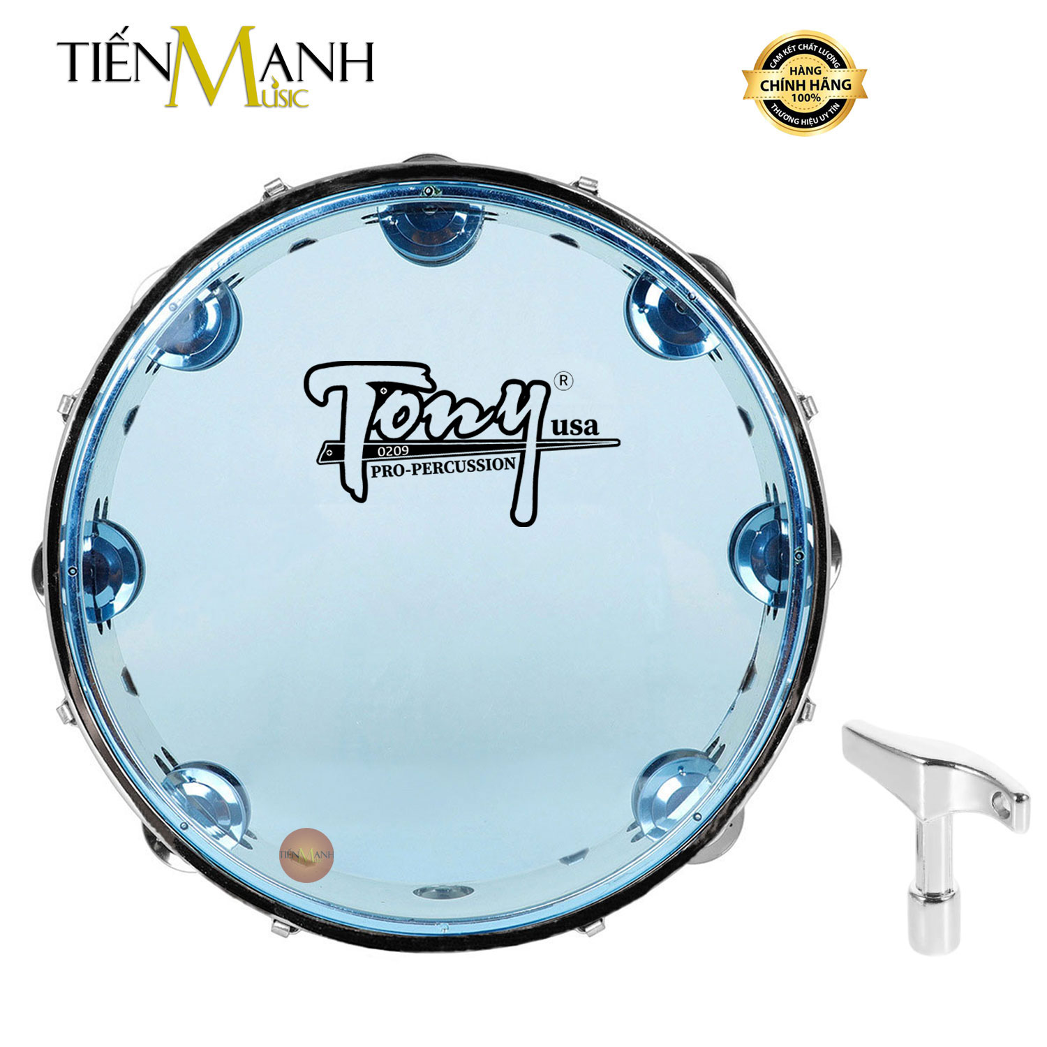 Trống lắc tay - Lục lạc gõ bo Inox Tambourine Tony (Xanh)