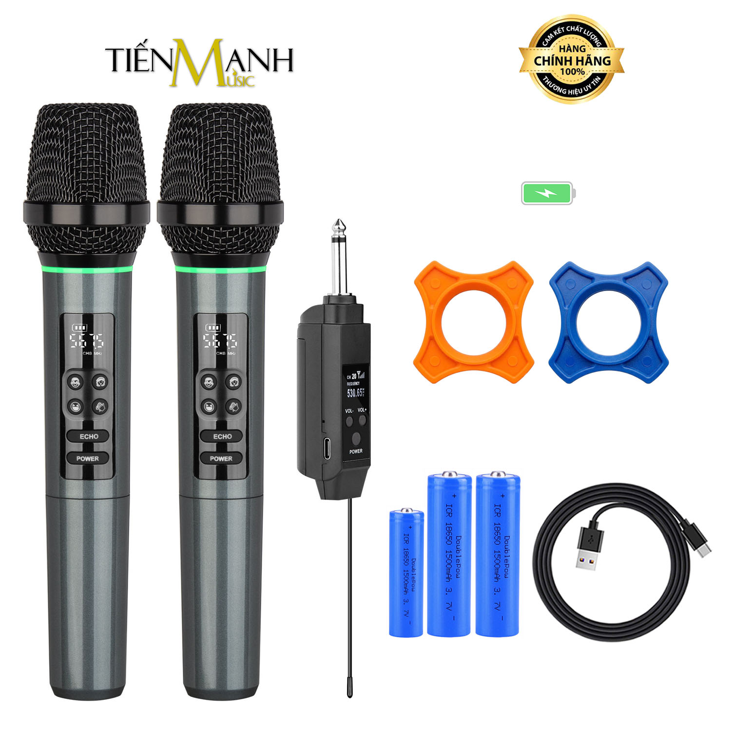 Bộ 2 Mic Không Dây Có Vang, Pin Sạc Hát Livestream, Karaoke U1-RC