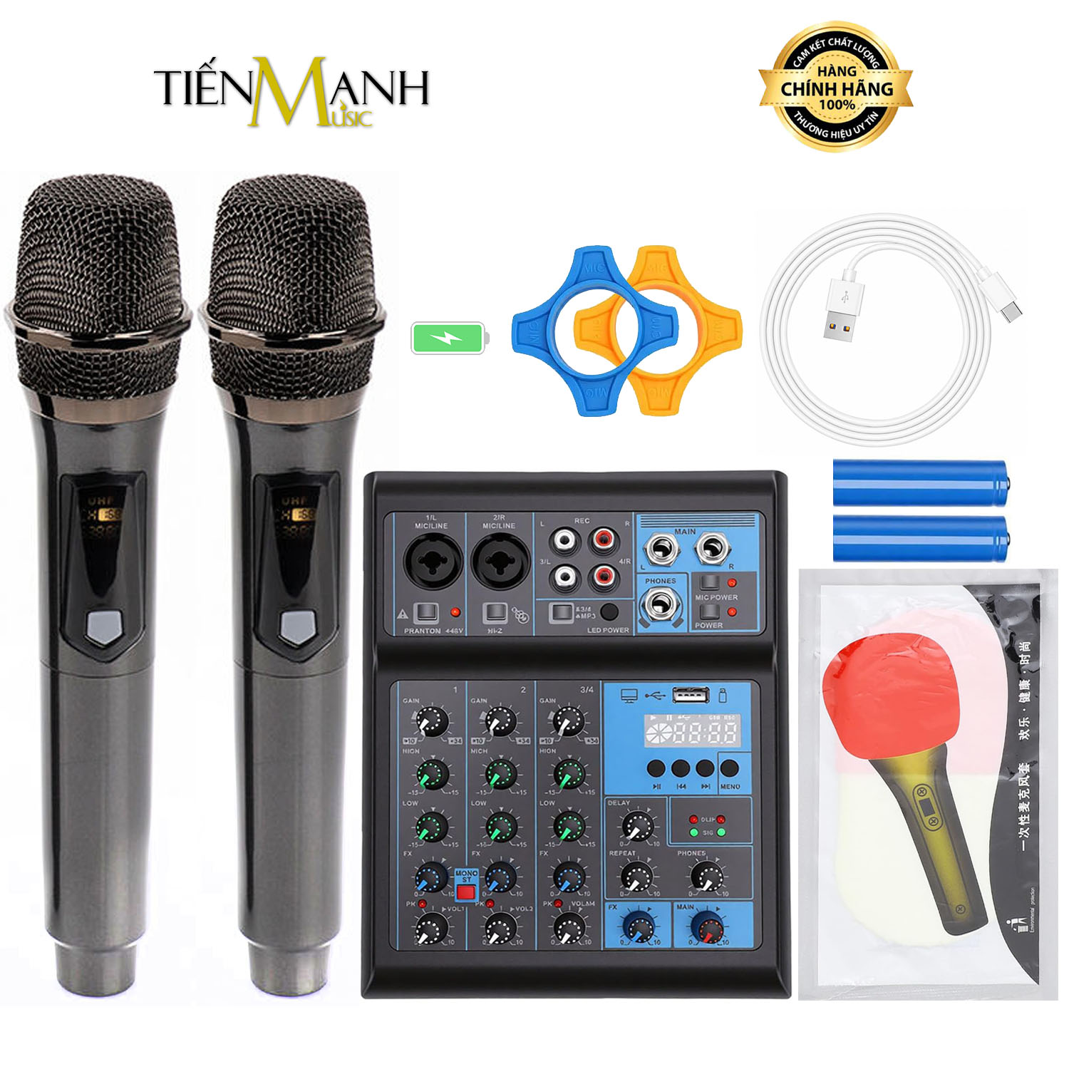 Bộ 2 Mic Không Dây Kèm Bàn Trộn Mixer Soundcard USB UT4-PRO - Hỗ trợ Audio Interface