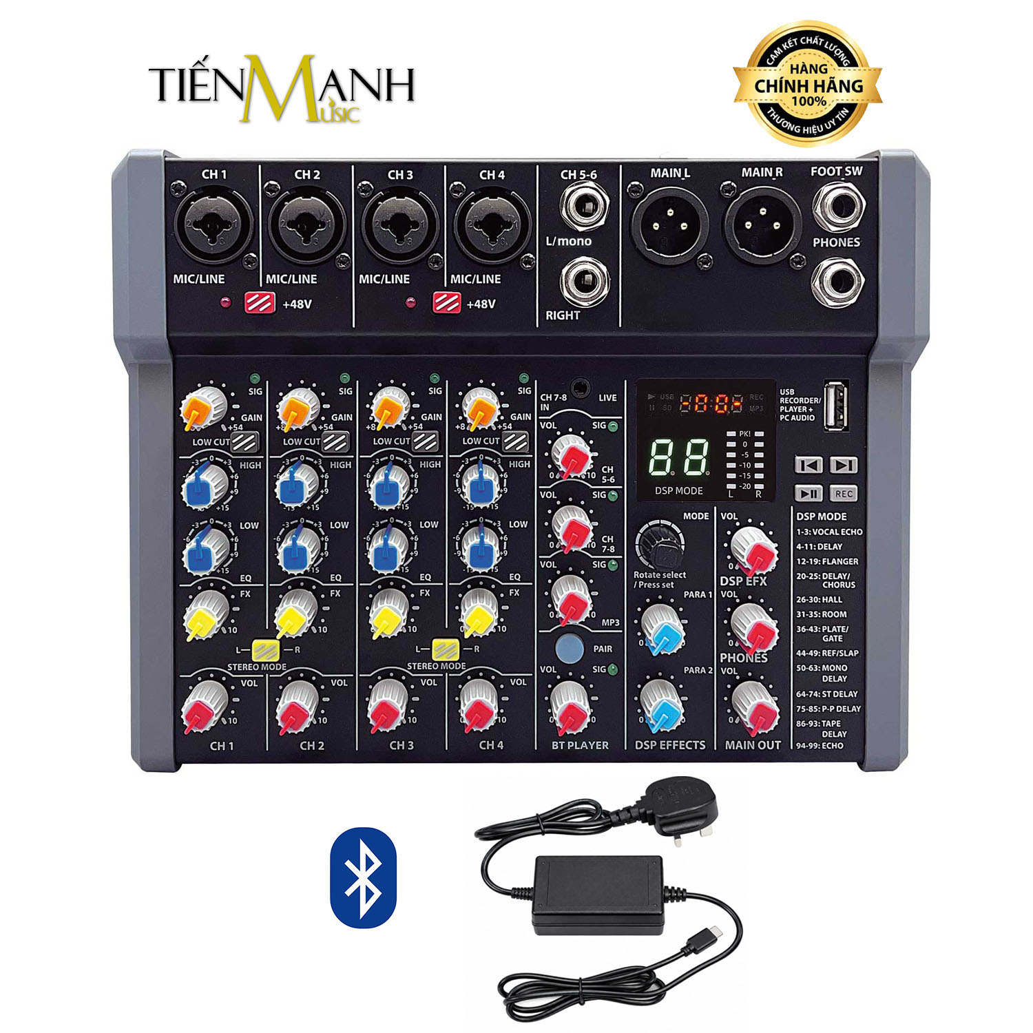 Bàn Trộn Mixer 6 Cổng Đa Hiệu Ứng Hát Livestream, Karaoke A48 Có Bluetooth