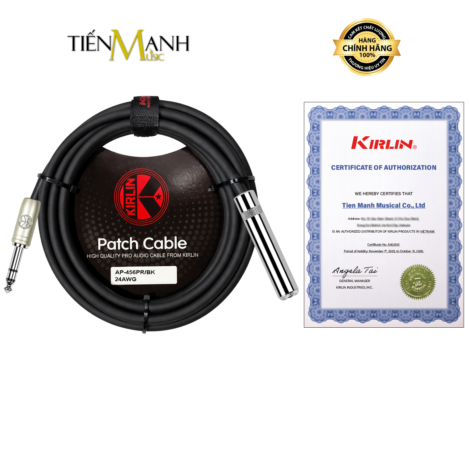 Dây Cáp nối dài tai nghe 2 đầu 6 ly stereo Kirlin AP-456PR Dài 3m