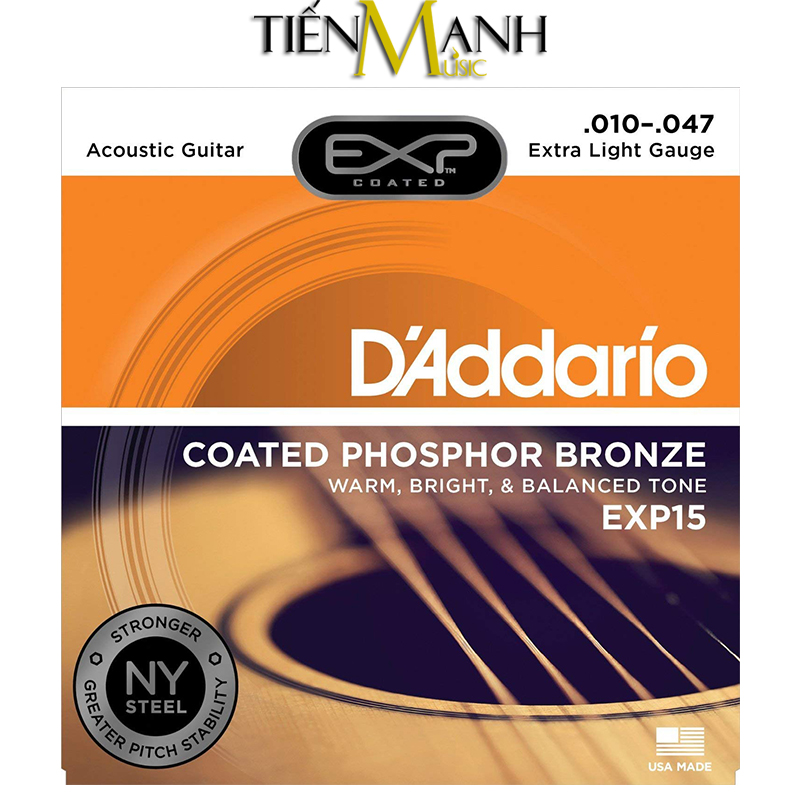 Dây Đàn Acoustic Guitar Coated Phosphor Bronze DAddario EXP15 (Có lớp phủ)