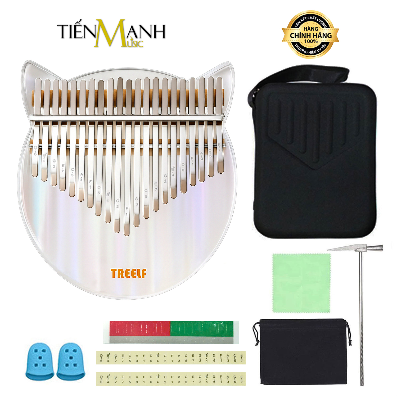 Đàn Kalimba 21 Phím Treelf TF-21CR (Hình Mèo Acrylic Cầu Vồng TF21C)