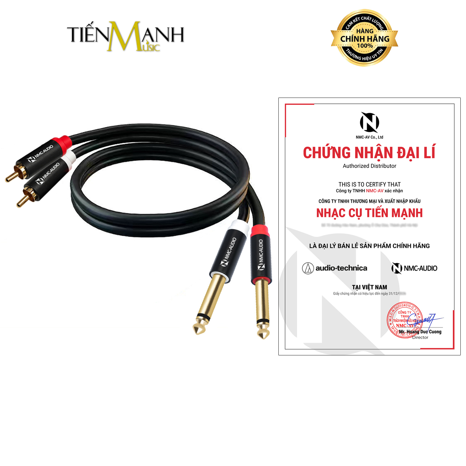 Cặp Dây Cáp 2 Đầu 6ly Mono TS Sang 2 Đầu Hoa Sen RCA NMC-AUDIO SP090 Dài 1.5m