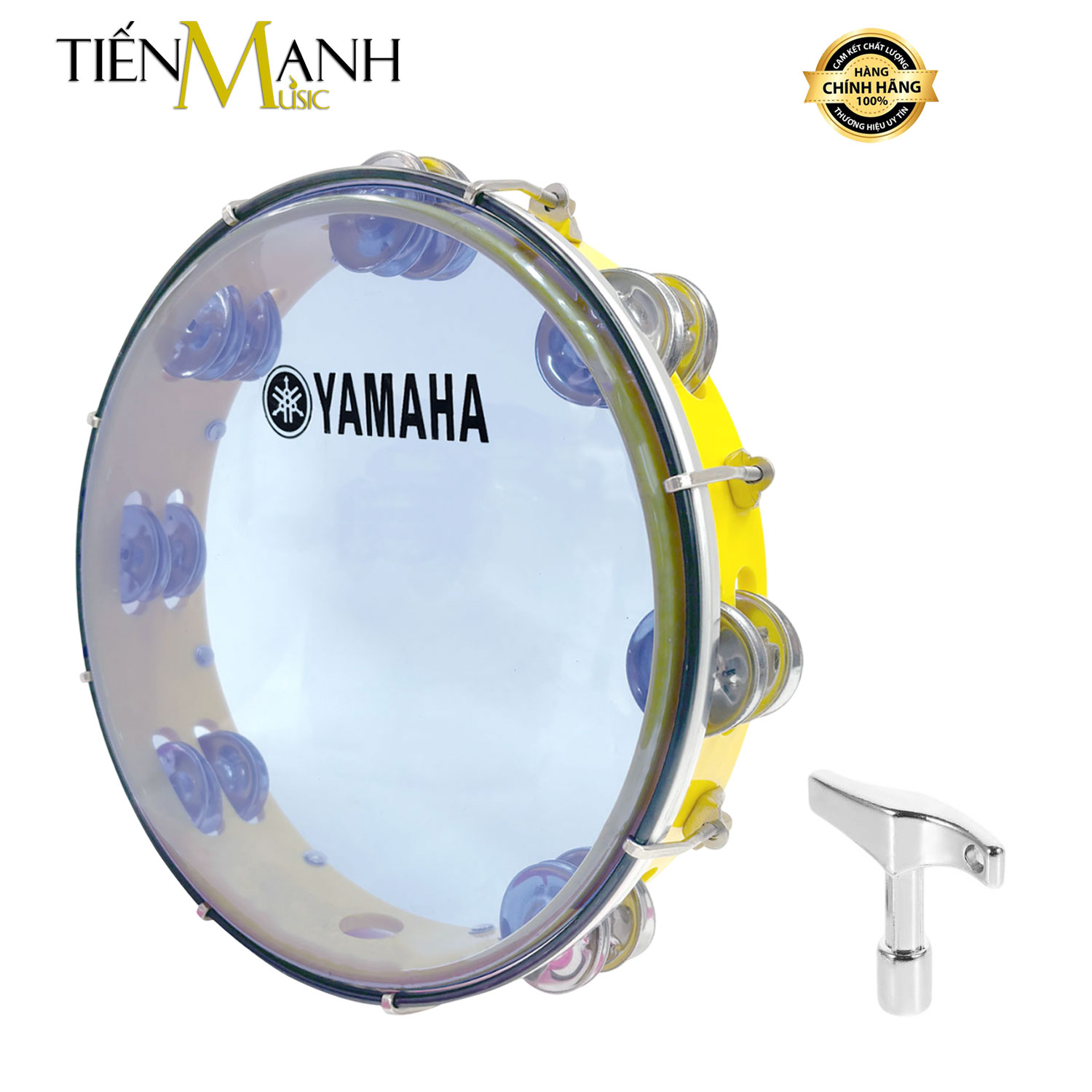 Trống Gõ Bo Lắc Tay Yamaha Khung Nhựa Vàng Mặt Xanh Tambourine